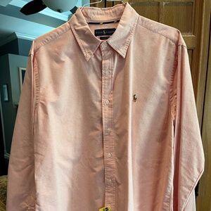 Ralph Lauren Long Sleeve Button Down Classic Fit Pin Dot Red Dress Shirt - XL